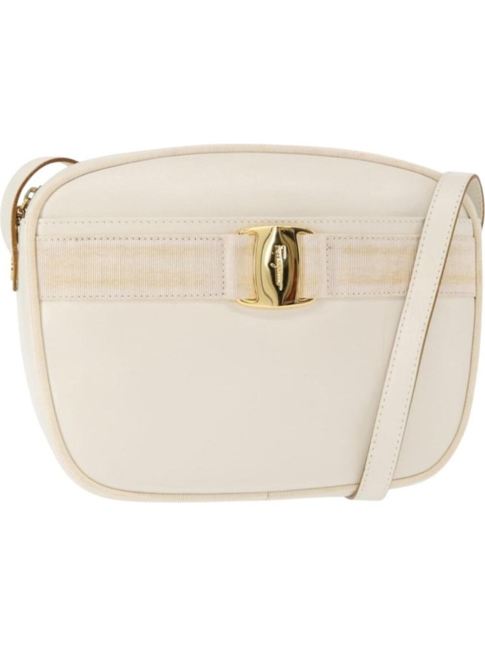 Salvatore Ferragamo Gancini Shoulder Bag Leather White Gold